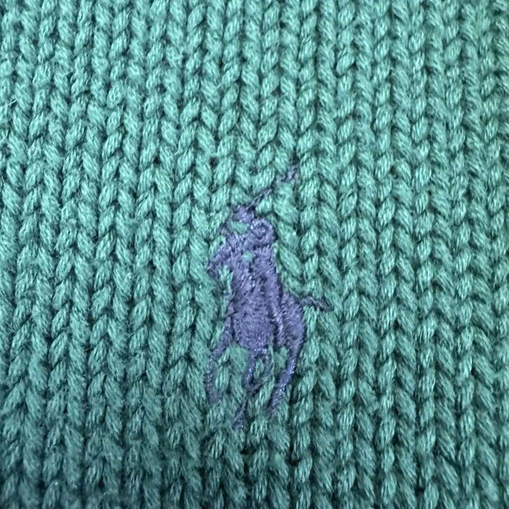 Polo Ralph Lauren Sweater Mens L Green Cotton Knit Crew Pullover Chunky‎ Heavy